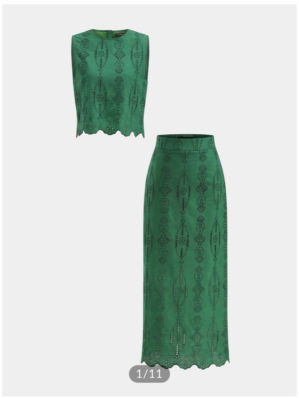 Commence Green Geometric Embroidered Maxi Skirt Set NWT S